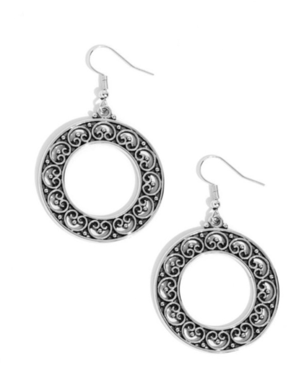 E-39 Vineyard Valentine Silver Filigree Open Circle Drop Earrings